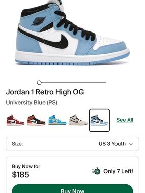 Jordan 1 Retro High OG in University Blue Boys Size 3